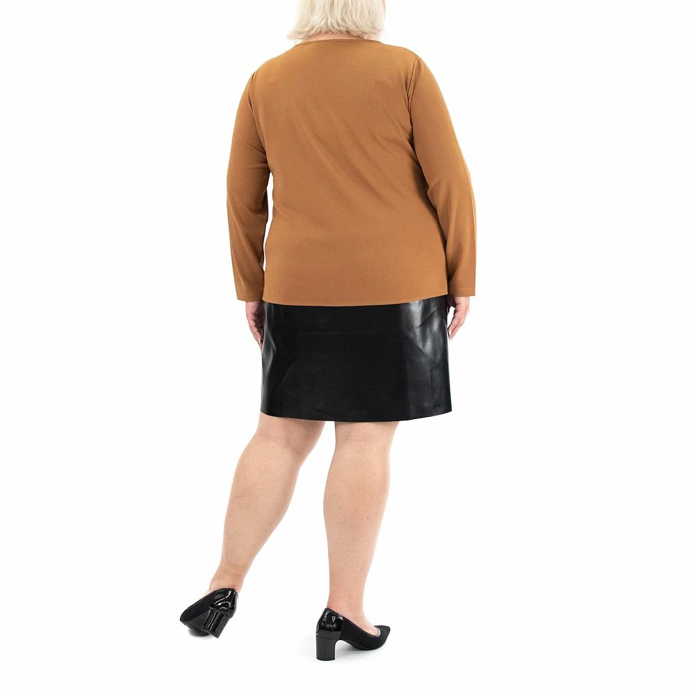 Women's Nina Leonard Long Sleeve Jewelneck Crepe Dress - Image 5