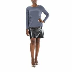 Women's Nina Leonard Long Sleeve Jewelneck Crepe Dress