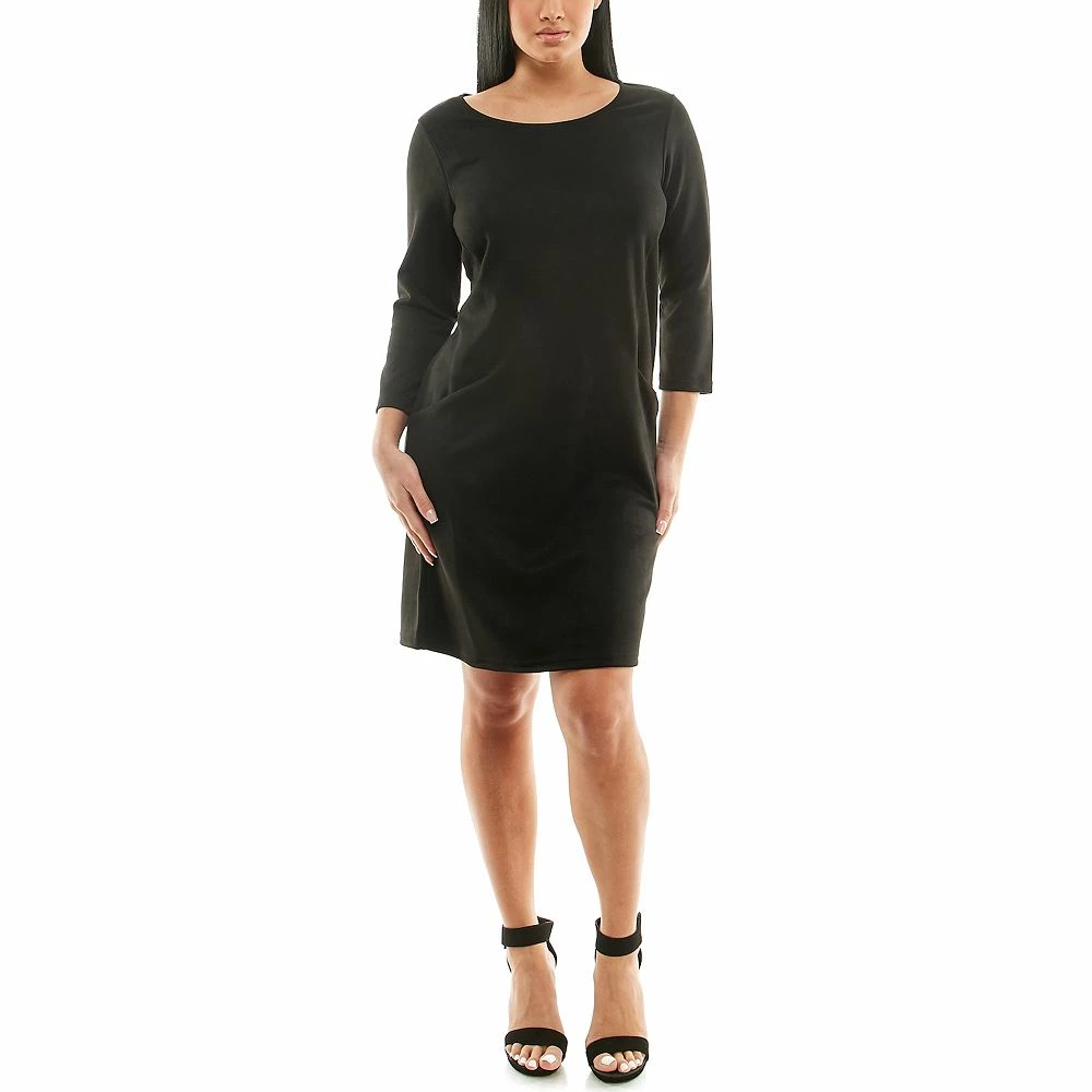 Women's Nina Leonard Jewelneck Three Quarter Sleeve Trapeze Dress - Image 3