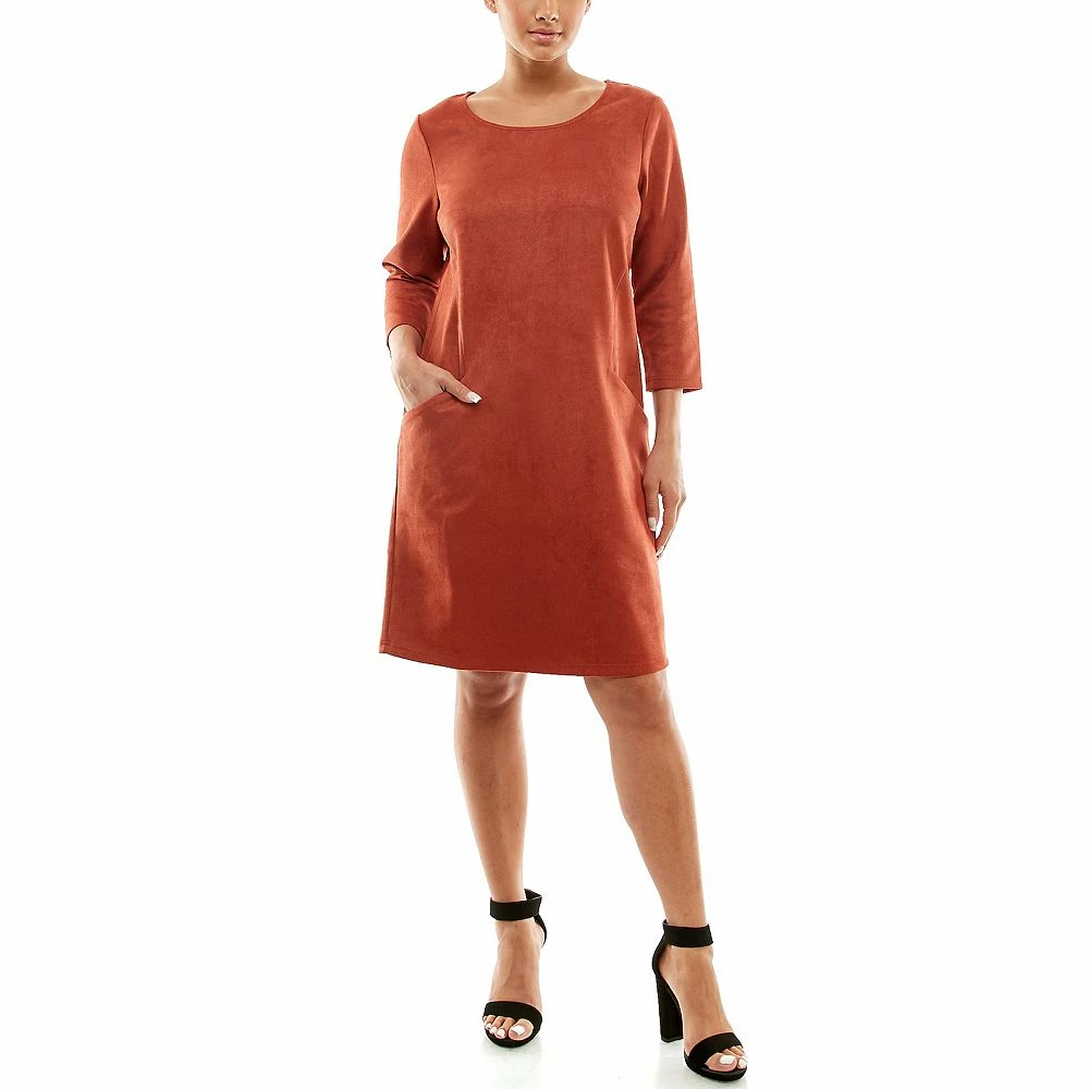 Women's Nina Leonard Jewelneck Three Quarter Sleeve Trapeze Dress - Image 4