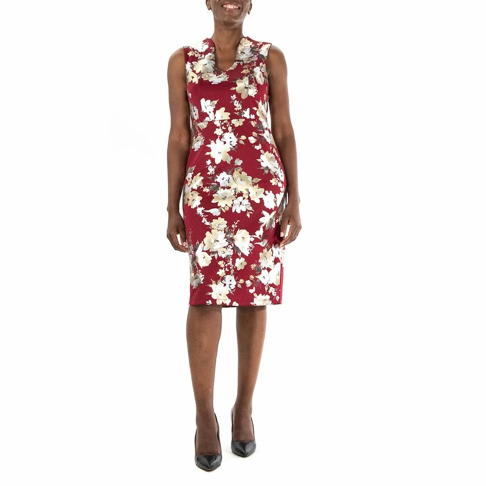 Women's Nina Leonard Floral U-Neck Midi Dress