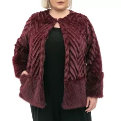 Plus Size Nina Leonard Chevron Faux-Fur Bolero