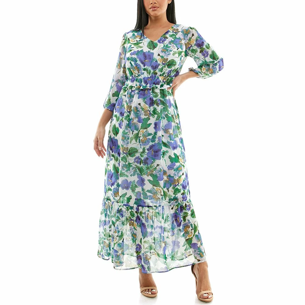 Women's Nina Leonard Chiffon Printed Maxi Dress - Image 4