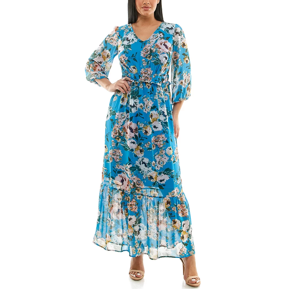 Women's Nina Leonard Chiffon Printed Maxi Dress - Image 3
